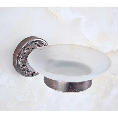 Bathroom Accessory Rome Red Antique Copper Brass Carved Pattern Base Glass Dish Wall Mounted Bathroom Soap Dish Holder mba157