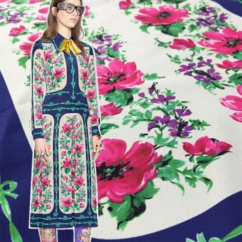 Flower Printing Italian GU Brand Fashion Fabric Polyester Woven Crepe De Chine Garment Shirt Fabrics Per for Dress Meter Sewing