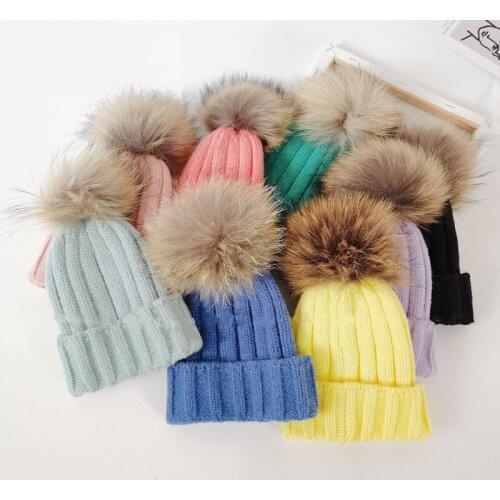 KENSHELLEY Childrens Hat Wool Ball Wool Hat Autumn And Winter Warm Windproof Boys And Girls Versatile Baby Knitting Hat