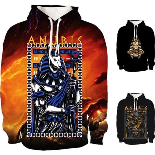 2021 Newest Mysterious Totem Retor Horus Ancient Horus God Eye of Egypt Pharaoh Anubis 3D Print Hoodies Men Fashion Sweatshirts