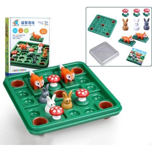 Bunny Bouncing Strategy Games Checkers Toy Kids Funny Tangram Board Rabbit Fox Moving Games Puzzle Children Thinking Developing