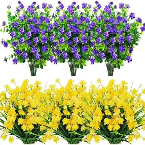 New 16Pcs Artificial Flowers Outdoor UV Resistant Shrubs Plants for Hanging Planter Home Wedding Porch Window Decor