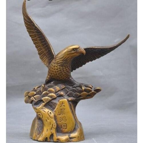 Chinese bronze Handwork Flying Open Wings Eagle Hawk King Bird Success Statue