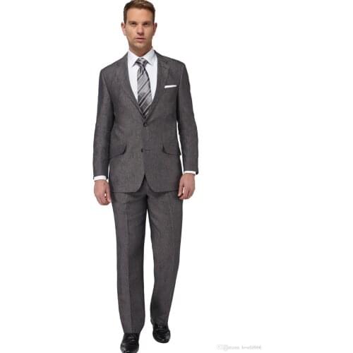 2018 Summer Smoking Grey Linen Suit Men Groom Slim Fit 2 Piece Tuxedo Custom Wedding Suits Blazer Terno Masuclino Jacket+Pant