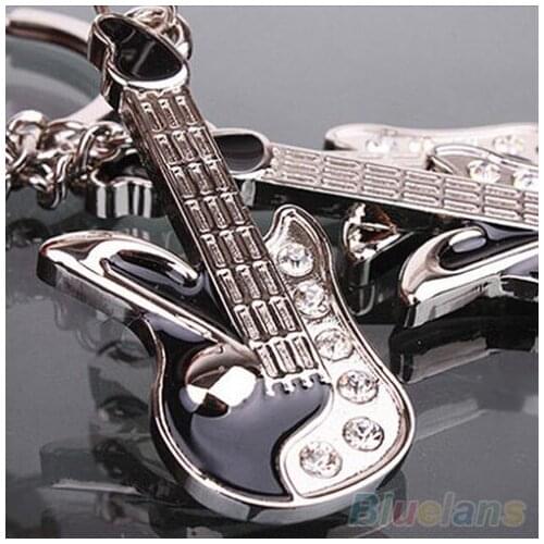 Fashion Keychain Mini Guitar Key Ring Keyring Chain Crystal Cute Gadgets 1UUH