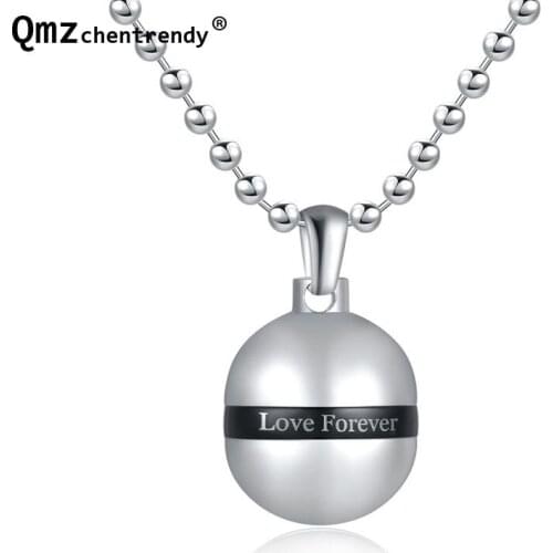Stainless Titanium Steel ' Love Forever ' Letter Perfume Bottle Ball Pendants Locket Necklace For Men Openable Storage Case