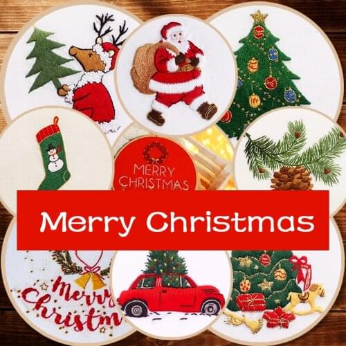 Merry Christmas Embroidery Kit for Beginner Fabric Threads Material Bag DIY Needlework Cross Stitch Kit Wall Painting Home Decor