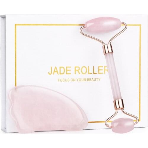 Natural Rose Quartz Jade Roller Face Lifting Massager Natural Jade Stone Facial Massage Roller Beauty Massage Tool Double Head