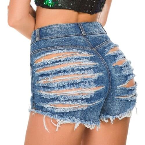 2021 New Women Sexy High Waist Jeans Bandage Denim Ripped Hole Bodycon Shorts Feminino White Blue Black