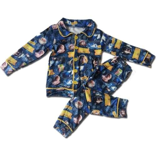 Wholesale snowflakes printing cardigan shirt pants boy pajamas set