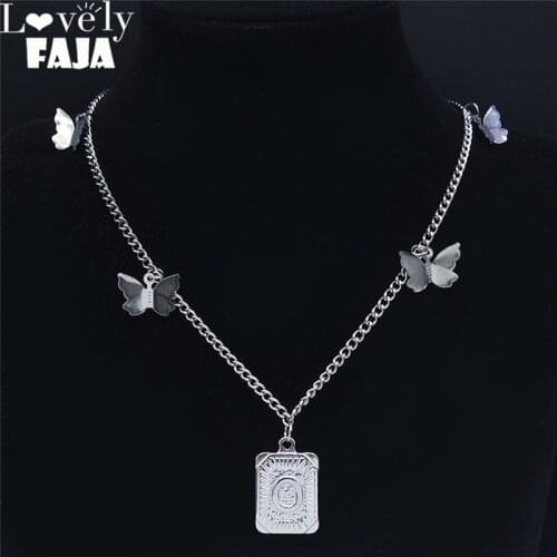 Butterfly O Letter Stainless Steel Necklaces Women Silver Color Geometry Chain Necklaces Jewelry bijoux personnalises N7002OS03