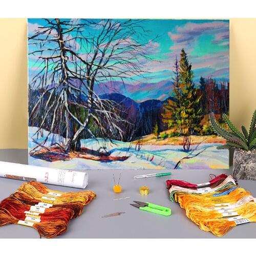 Landscape Spring Printed 11CT Cross Stitch DIY Embroidery Full Kit DMC Threads Sewing Needlework Knitting Craft Mulina Decor