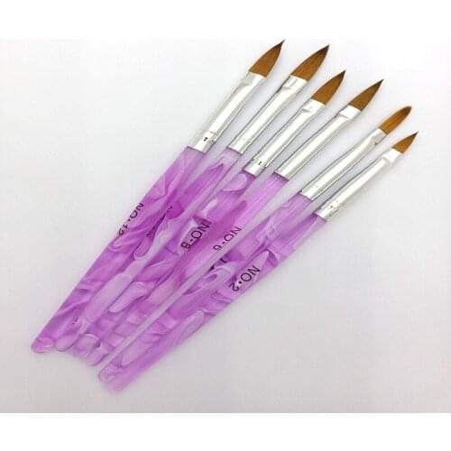 Nails Art Polish Drawing 2#4#6#8#10#12 Kolinsky Sable Brush Pen Acrylic Nail Builder Brush for acrylic nail brushes 6pcs/set