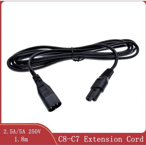 IEC 60320 C8 Plug to C7 Receptacle Male to Female Power Extension cord Supply Main Adapter Cable 30cm1ft1.8m 6ft 3m 9.8ft 5m16ft