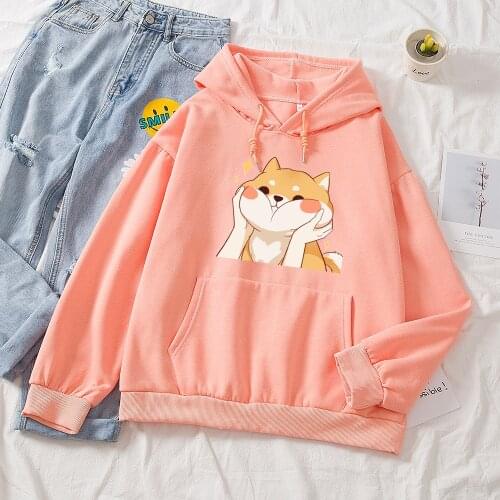 Kawaii Shiba Inu Hoodie Ullzang Harajuku Funny Cotton Hoodies Women Cute Korean Style Autumn Winter Sweatshirt Hoody Female