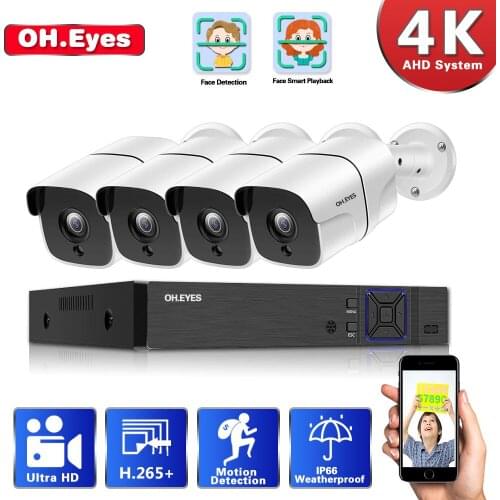 4K 4CH 8MP Security Camera System For Home 4 PCS Indoor Outdoor Weatherproof CCTV Surveillance 6pcs IR LED Camera DVR Kits Onvif