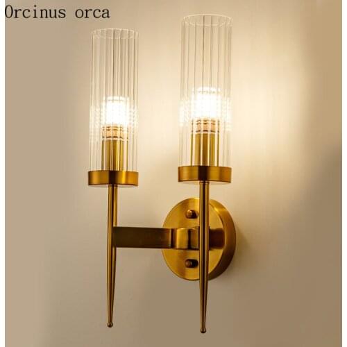 Postmodern gold extravagant double head wall lamp living room corridor bedroom bedside lamp Nordic creative glass wall lamp