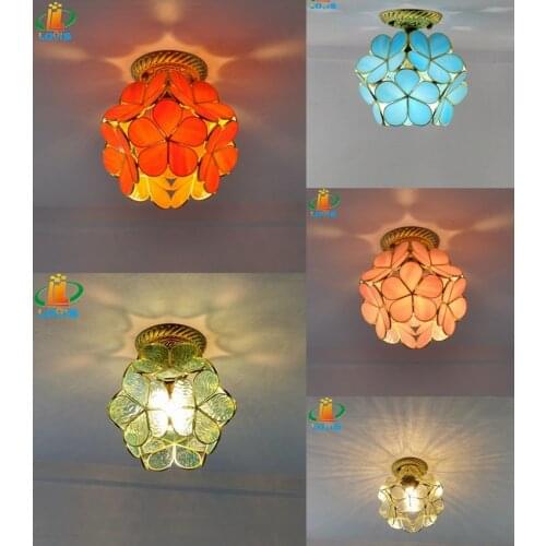 Nordic glass petal lamp rural entrance childrens room porch corridor float window all copper small ceiling lamp Bar Chandelier