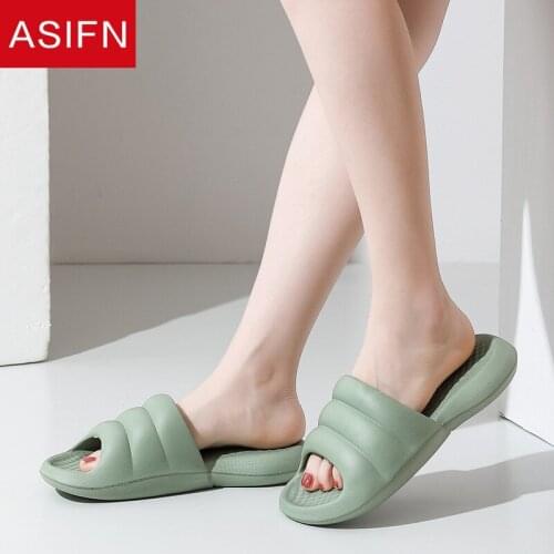 ASIFN Summer House Simple Bathroom Slippers Women Comfortable Slides Home Indoor Soft Bottom Non-slip Deodorant Couple Men Shoes