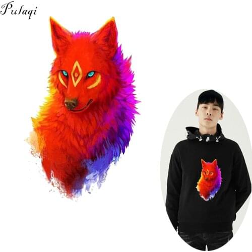 Pulaqi Flame Fox Iron On Patches Thermal Transfers Printed Creative 3D Heat Transfer Vinyl For Women T-shirt Washable Decor F
