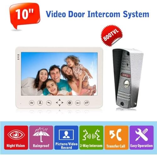 1v1 Video Intercom Doorphone System 10" Doorbell Monitor Video Recording/Picture Taking 800TVL Rainproof Outdoor Camera