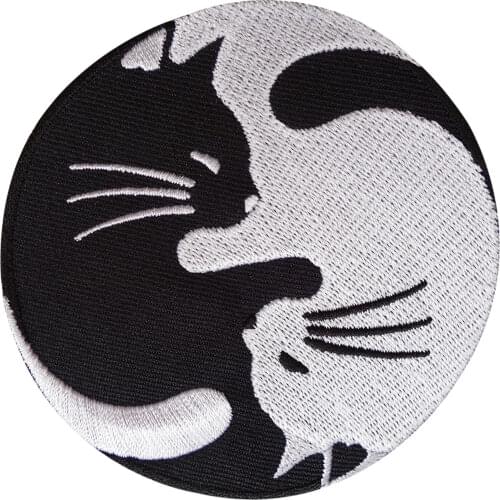 8CM Embroidered Patches Yin Yang Cat Sew Iron On Double White Black Creative Badge For Bag Jeans Hat Appliques DIY Sticker Decor