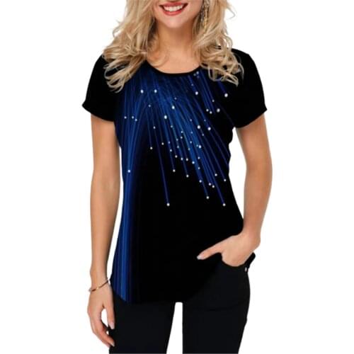 New Summer 3D Print Women T-Shirts Short Sleeve Fashion Tee Blue Casual Loose Tops Gradient Female Street T-Shirt Plus Size 5XL