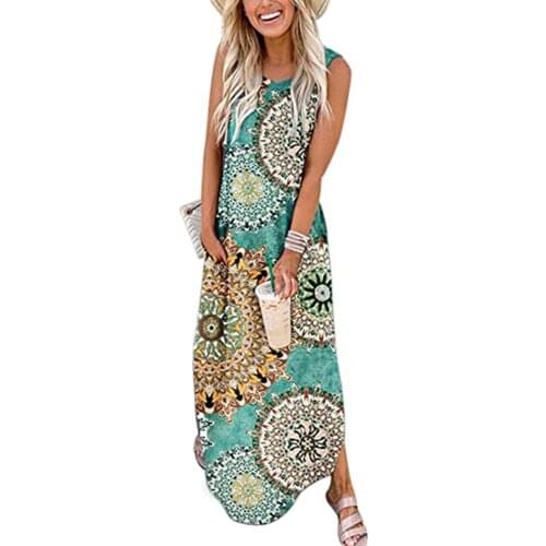Bohemian Maxi Dress Women Summer Floral Maxi Dress Strap Sundress Vintage Flower Boho Beach Hippie Loose Dress Vestidos Mujer