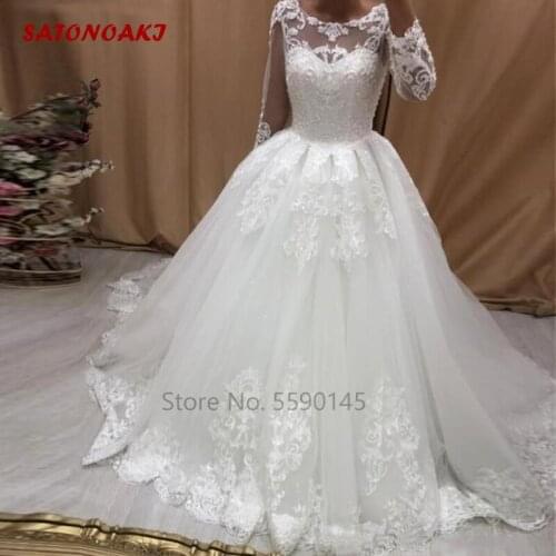2020 Long Sleeves Ball Gown Wedding Dress for Women Illusion Appliques Sequined Bridal Vestido De Novia Online Shop Undefined