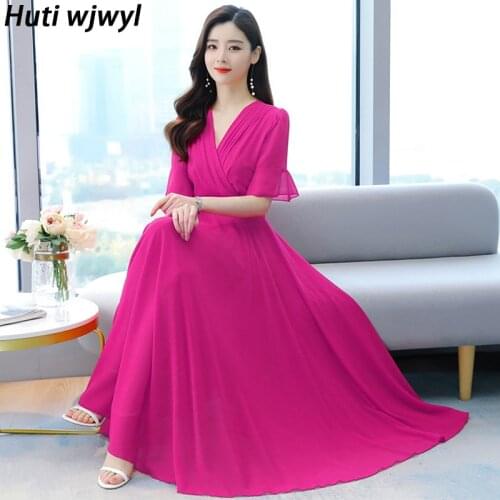 Spring Summer 4XL Plus Size Casual Runway Maxi Dresses Elegant Women Bodycon Party Vestidos 2021 Solid Chiffon Beach Midi Dress