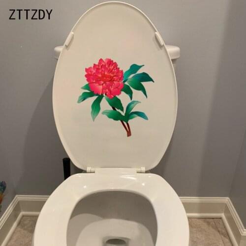 ZTTZDY 24*24.5CM Hand Drawn Floral Red Peony Home Decor Bathroom Toilet Sticker Wall Decal T2-0547