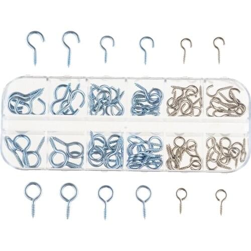 100PCS/Box Assortment Kits DIY Small Tiny Iron Screw Eye Pin Eyelets Bail Peg Threaded Iron Clasps Hooks Wall Hanger Tool