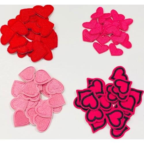 20pcs/lot Embroidered Pink Heart-shaped Patches Iron On Small Love Heart Stickers DIY Fabric Appliques for Baby Girls Clothes