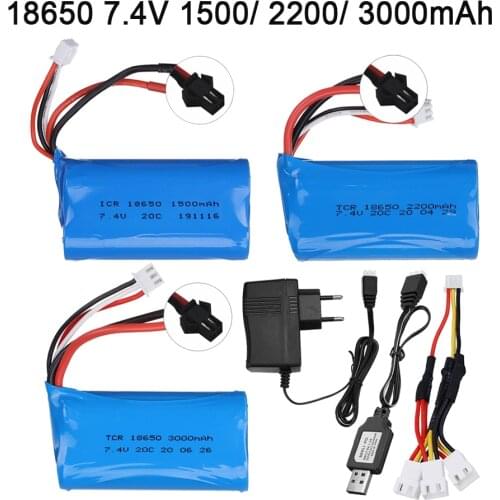 7.4V Lipo Battery for WPL MN99S D90 U12A S033g Q1 H101 3000mah/1500mah 7.4V 18650 Battery Rc Cars Tanks Boats Drones spare Parts