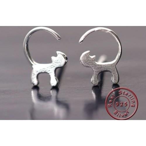 Amxiu Cute Long Tail Cat Earrings 925 Sterling Silver Earrings Women Jewelry Stud Earrings For Girls Students Birthday Gifts