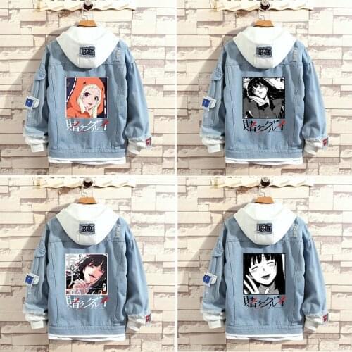 Anime Cosplay Kakegurui Compulsive Gambler Coats Jabami Yumeko Denim Jackets Yomotsuki Runa Hooded Sweater Coat Momobami Hoodies