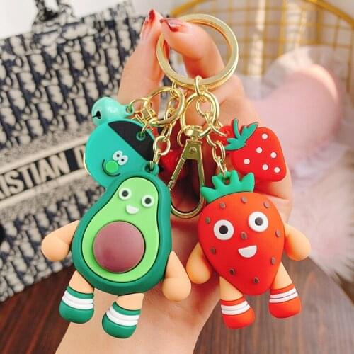 Cartoon Fruit Strawberry Lemon Summer Keychain For Women Rubber Trinkle Key Ring Chains Car Bag Charm For Girls Gift D839