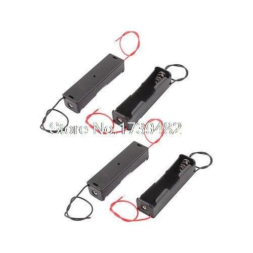 Black Plastic Shell 2-Wire 1 x 3.7V 18650 Battery Holder Case Box 4Pcs