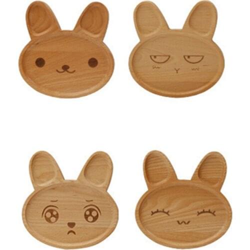 Cute Rabbit Face Wood Dinner Plate Children Fork Spoon Kids Cartoon Food Fruit Dish Tray Child Baby Table Plate