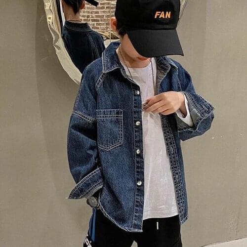 Kids Boy Clothes Children Denim Coat Boys Jean Shirt Long Sleeve Children Shirt for 4-16 Years Old Thin Kids Blouse Pockets