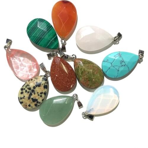 Faceted Water Drop Shape Pendants Natural Agates Sodalite Malachite Tiger Eye Stone Charms For Jewelry Making DIY Necklace