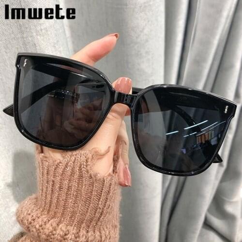 Imwete Classic Square Sunglasses Women Oversized Sunglass Men Vintage Black Sun Glasses Shades Colored Goggle UV400 mirror