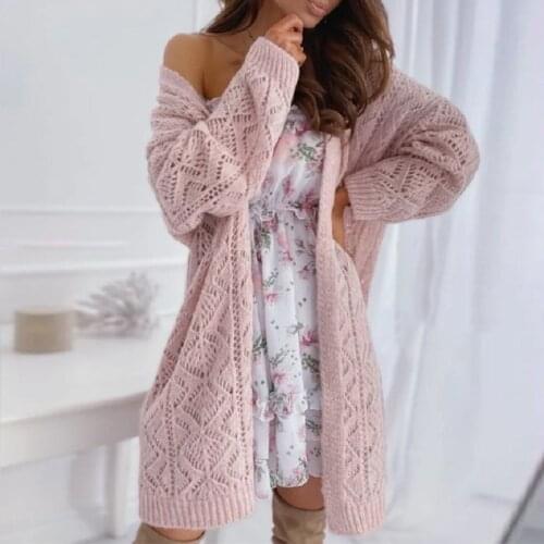 Classsic Autumn Women Knitted Long Cardigan Elegant Full Sleeve Lady Open Stitch Sweater Casual Winter Femme Loose Sweater Coat