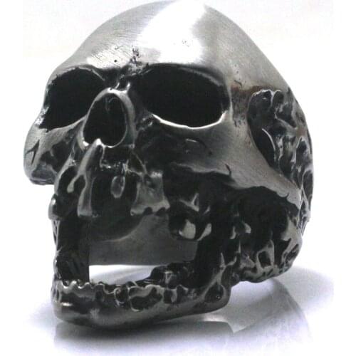 Fashion Heavy Dull Polishing 316L Stainless Steel Punk Death Skull Head Ring Biker Rock Party Best Gift Free Shipping