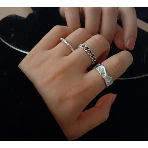 Korean Ins Cool Three Piece Set Simple Retro Generous Chain Ring Fashion Personalized Plain Ring For Female