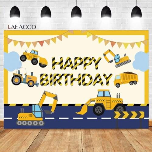 Laeacco Happy Birthday Photophone Construction Party Flags Crane Builder Newborn Backdrops Photography Backgrounds Photo Studio