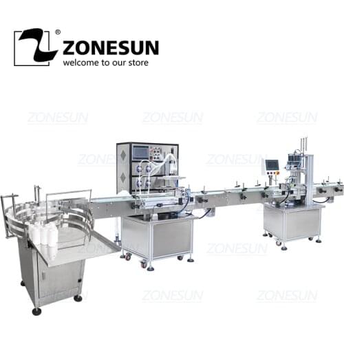 ZONESUN Production Line for Juice Milk Small Automatic Bottle Alcohol Hydrogen Peroxide Liquid Turntable Capping Filling Machine