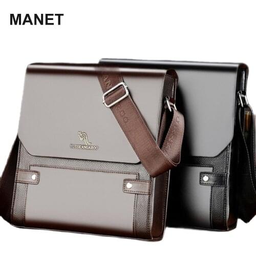MANET Retro Mens Bag Business Briefcase Genuine Handbag Business Official Document for Male Leather Shoulder Crossbody Bag