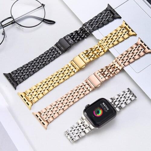 Metal strap For apple watch band 44mm 42mm bracelet For iwatch se 6 5 4 Seven beads small waist stainless steel wristband G13