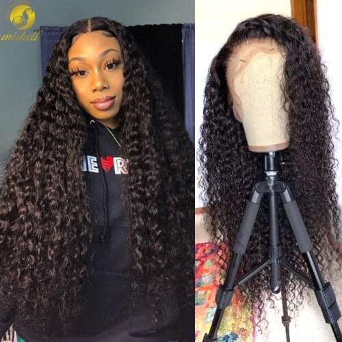 Mishell Deep Wave 13x4 Lace Front Human Hair Wigs Brazilian Kinky Curly Hair For Black Women 360 Lace Frontal Wig